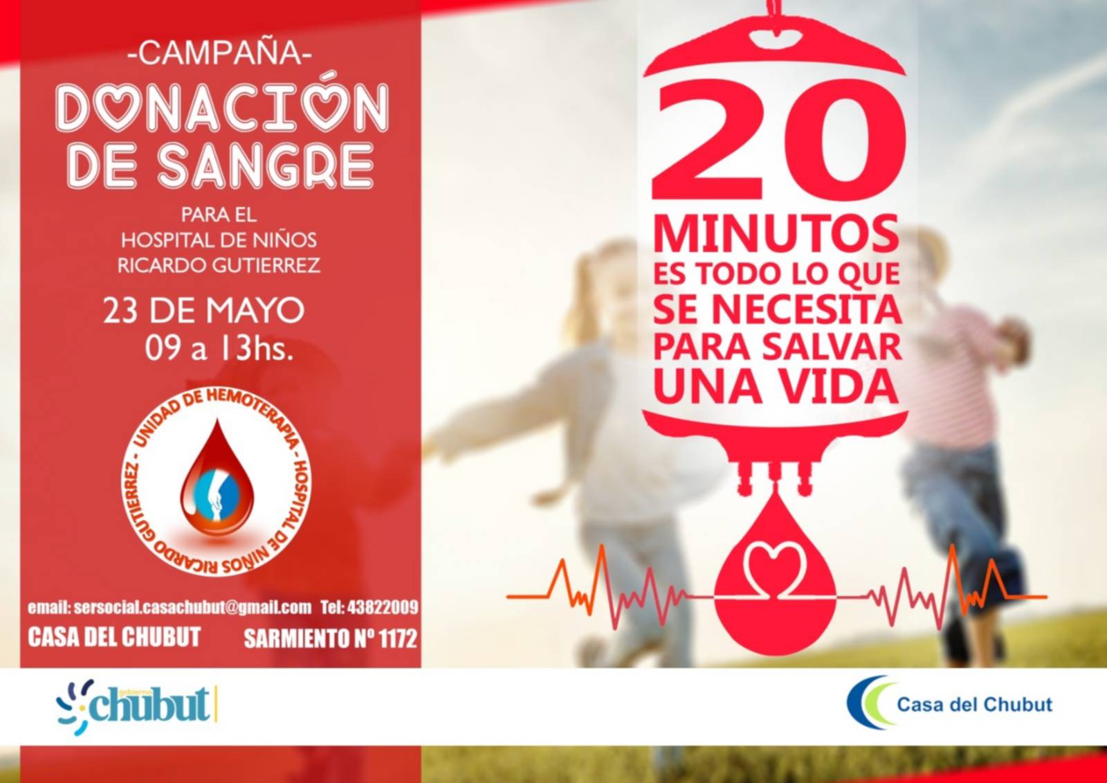 La Casa del Chubut en la ciudad de Buenos Aires convoca a donantes de sangre